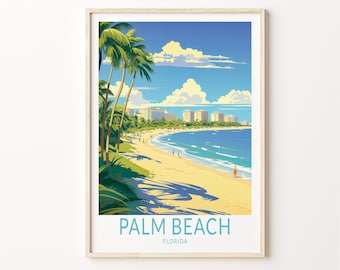 パームビーチ旅行ポスター、フロリダパームビーチポスタープリント、フロリダパームビーチカスタム旅行プリント、パーソナライズされた旅行ポスター