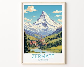 Zermatt Switzerland Travel Print, Zermatt Travel Poster Print, Zermatt Valais Canton Wall Art, Zermatt Travel Wall Decor, Zermatt