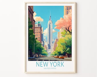 Póster de viaje de Nueva York, póster de la ciudad de Nueva York, impresión de arte mural de viaje de Nueva York, póster de viaje personalizado, regalos de cumpleaños
