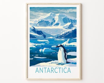 Póster de viaje a la Antártida, arte mural de viaje a la Antártida, póster del polo sur de la Antártida, decoración de pared del polo sur, regalos personalizados
