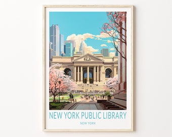 New york public library Poster Travel Print, New York City Travel Poster, New York library  Wall Art Travel Poster, Traveler Home Decor