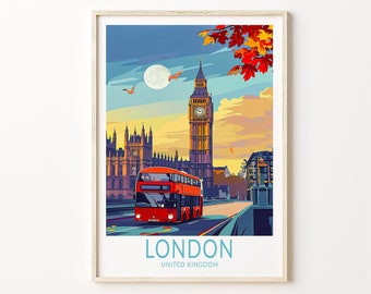 London Travel Poster, London England Travel Uk Wall Art, Big Ben Poster, United Kingdom London Print, Wedding Gift