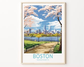 Boston Travel Poster, Boston City Travel Poster, Boston Travel Wall Art, City Skyline Artwork, Boston Massachusetts Travel Poster