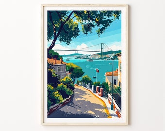 Istanbul Travel Print, Turkey Istanbul Travel Wall Art, Bosphorus Bridge Poster, Travel City Poster, Birthday Prsesent