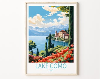 Póster de viaje del lago de Como, impresión del póster del lago de Como, Italia, impresión de viaje personalizada del lago de Como, póster de viaje personalizado, regalos de cumpleaños