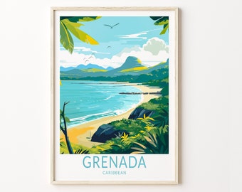 Grenada Travel Poster, Caribbean island Poster Print, Grenada Caribbean Grenada Wall Art Gallery, Grenada Wall Art, Home Decor