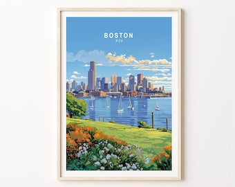 Boston Travel Print, Boston City Travel Poster, Boston Travel Wall Art, City Skyline Artwork, Boston Massachusetts Travel Poster