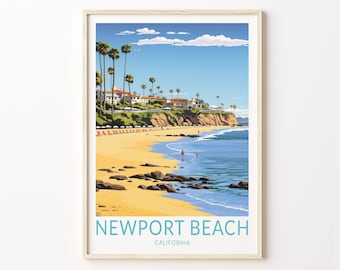 Newport Beach California Travel Print, Newport Beach Poster Print, Traveler Coastal Wall Art, Orange County California Coast Wall Decor