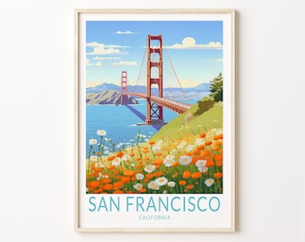 San Francisco Travel Print, San Francisco Travel Poster Print, California Golden Gate Bridge Wall Art, Travel Wall Decor