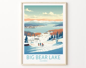 Big Bear Lake Travel Print, Big Bear California Travel Poster Print, Big Bear City Wall Art, Winter Ski Travel Wall Decor
