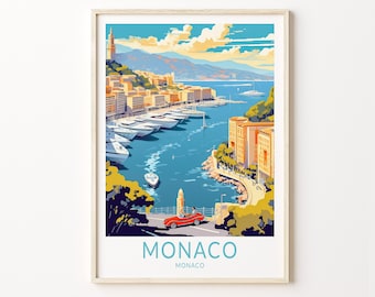 Monaco City Travel Print, Monaco Travel Poster Print, Monaco City Wall Art, French Riviera Travel Wall Decor