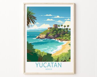 Yucatan Mexico Travel Poster, Yucatan Travel Poster Print, Mexico Yucatan Travel Poster Wall Art, Mexico Travel Gift Wall Decor