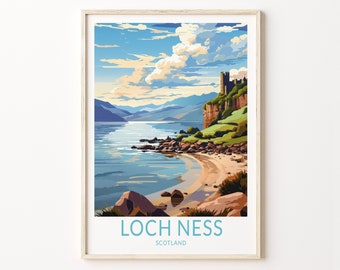 Loch Ness Landscape Travel Poster, Loch Ness Scotland Poster Print, Loch Ness island Wall Art, Scotland Travel Gift, Scotland Parks