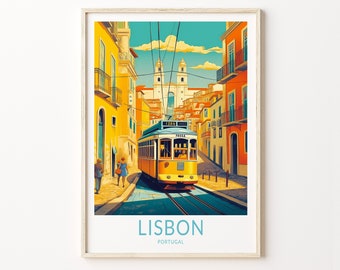 Lisbon Portugal Travel Poster, Lisbon Poster Print, Lisbon Train Wall Art, Portugal Lisbon Wall Decor, Birthday Gifts