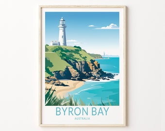 Byron Bay Beach Australia Travel Art Poster, Byron Bay Beach Coastal Poster Home Decor Wall Art, Australia Coastal City Travel Print