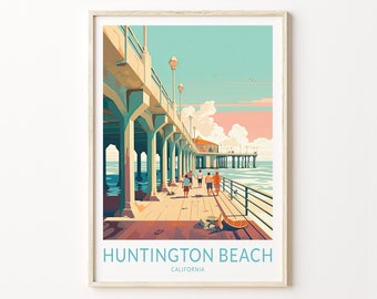 Resetryck för Huntington Beach, Kalifornien, affischtryck för Huntington Beach, väggkonst för Huntington Beach, väggdekoration för Kaliforniens kust