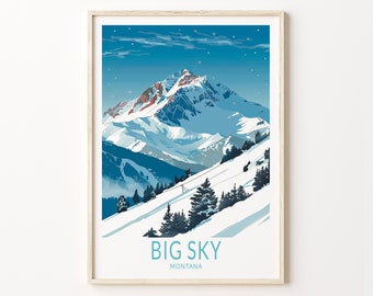 Big Sky Montana Poster, Big Sky Print, Montana ski Wall Art, Big Sky Montana Travel Poster, Birthday Present, Wedding Gifts