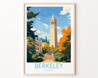 Berkeley University Travel Poster, Berkeley Travel Wall Art, California Berkeley Wall Art, University Campus Travel Wall Decor