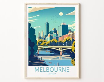 Melbourne City Travel Print, Melbourne Australia Travel Poster Print, Melbourne City Wall Art, Australia Travel Wall Decor