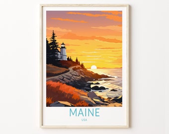 Maine Travel Print, Maine State Coastal Travel Poster, Maine Travel Wall Art, Maine Coastal Artwork, Maine State Travel Poster