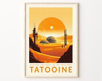 Star Wars Tatooine Travel Poster, Retro Travel Print,  Bespin Hoth Endor A New Hope Empire Strikes Back, Star Wars Original Trilogy Prints