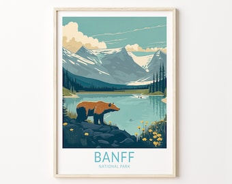 Banff National Park Travel Poster Wall Art, Banff Alberta Canada Poster, Canada National Parks Travel Wall Art, Banff Travel Gift