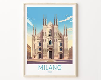 Póster de viaje de Milán, impresión de póster de viaje de Milán, Italia, arte mural de Milán, póster de viaje de Italia, arte mural y viajes