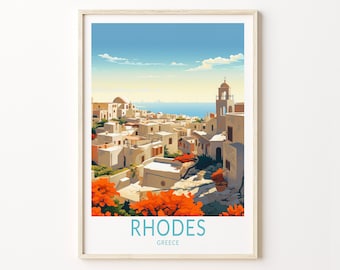 Rodos Grecja Podróż Druk, Rodos Podróż Sztuka Dekoracja Ścienna, Grecja Wystrój Domu Sztuka Ścienna, Miasto Podróż Plakat Prezenty, Wystrój Domu