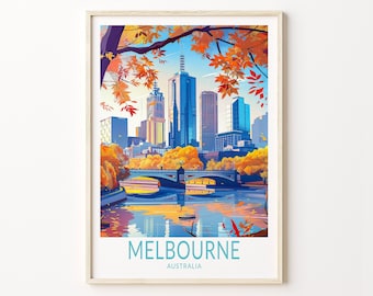 Melbourne Travel Print, Melbourne Australia Travel Poster, Australia city Wall Art Decor, Wedding Gift, Birthday Present