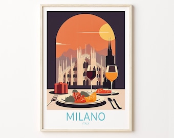 Milano City Travel Poster, Milano Italy Travel Poster Print, Italy Milano City Wall Art, Italian Food Travel Poster, Food and Travel