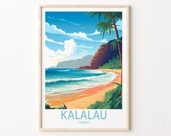 Hawaii Kalalau-reisposter, Kalalau-reisposter Hawaii Kalalau, Hawaii-reisposter muurkunst, Hawaii Kalalau-kustreisposter