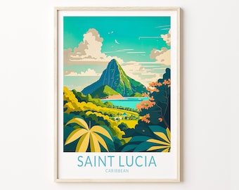 Saint Lucia Travel Poster, Caribbean island Poster Print, Caribbean island Saint Lucia Wall Art Gallery, Saint Lucia Poster