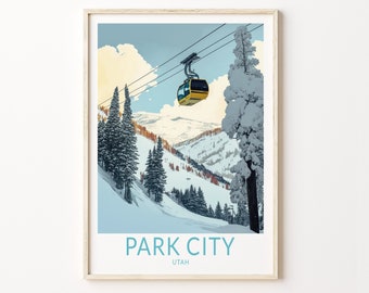 Park City Utah Travel Print, Park City Utah Winter Travel Poster Print, Winter Sports Wall Art, Utah Ski Winter Travel Poster
