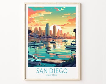 San Diego California Travel Poster, San Diego Travel Wall Poster Print, California coast Wall Art, San diego Wall Art Gallery