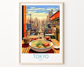 Voyage d'art mural ramen nourriture Tokyo Japon, art mural cuisine voyage Tokyo, affiche japonaise, impression japonaise, art culinaire trinational japonais