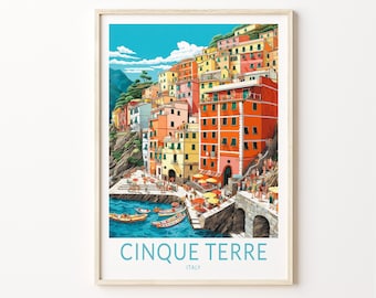 Cinque Terre City Travel Print, Cinque Terre Italy Travel Poster Print, Italy City Wall Art, Cinque Terre Travel Wall Decor