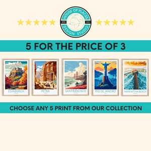 Set Of 5 Bundle - Travel Poster, Travel Gifts, National Park Poster, Home Decor Travel Wall Art, Set Of 5 Print
