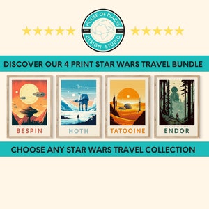 Star Wars Money Saving Offer - 4 Prints Of Star Wars Trilogy Travel Prints, Hoth, Bespin, Endor, Tatooine Star Wars Retro Travel Posters