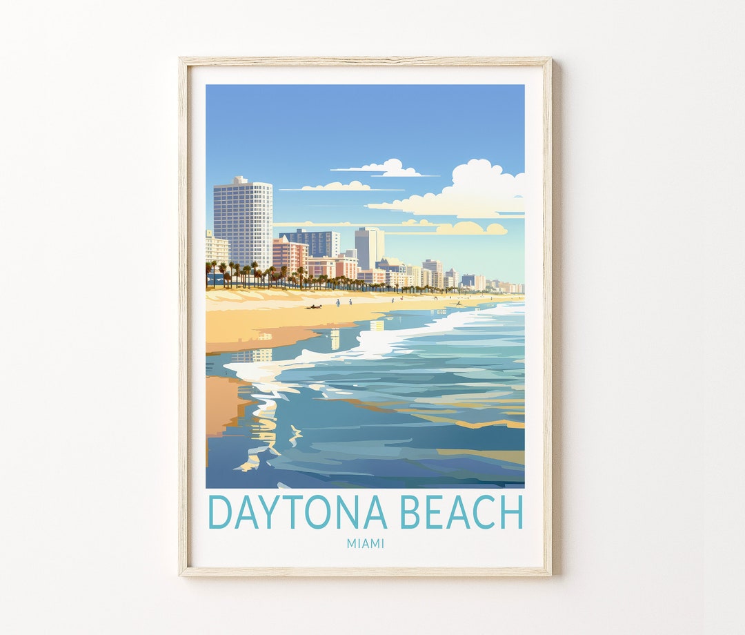 Daytona Beach Miami Florida Poster Wall Art, Miami Travel Poster