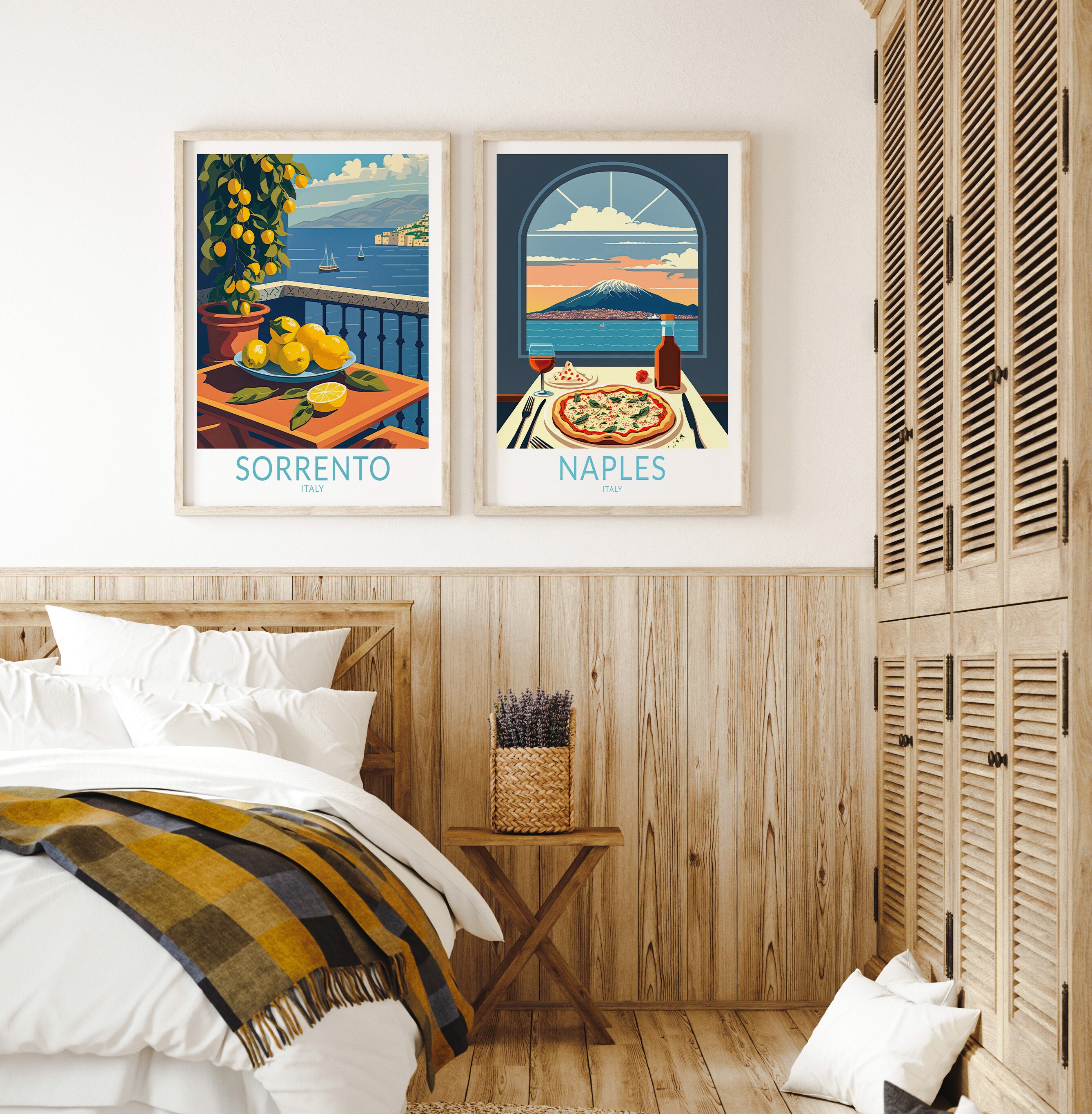 ナポリ市旅行ポスター、ナポリ ピザ イタリア旅行ポスター プリント