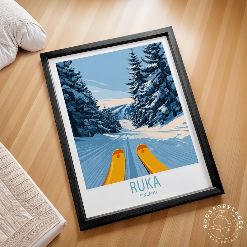 Ruka Finland Travel Poster, Finland Wall Art, Ruka Ski Resort Print ...