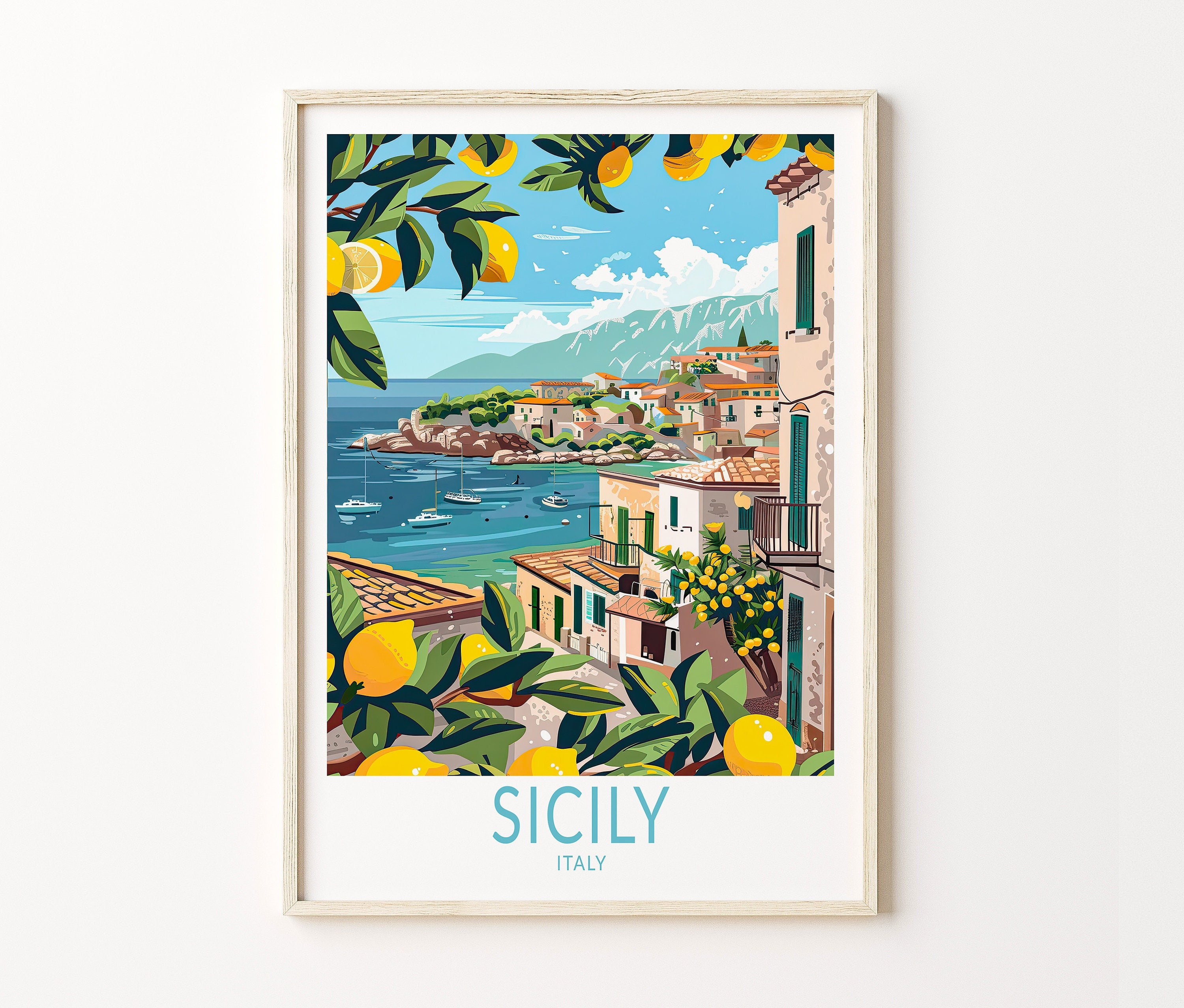 Sicily Italy Travel Poster, Sicily Island Coast Poster, Italy City Print, Sicily Italy Wall Art, Personalised Gifts, Wedding Present