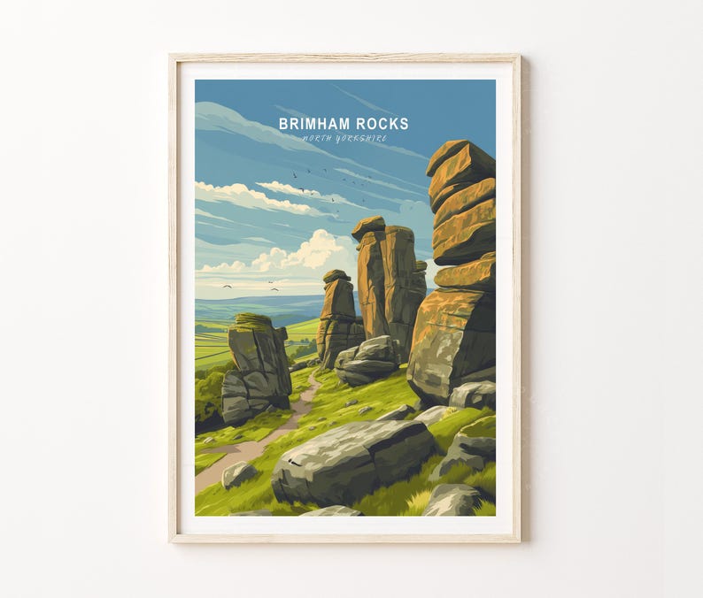 Brimham Rocks Sign Brimham Rocks England Travel Poster, North Yorkshire Wall Art Print ...