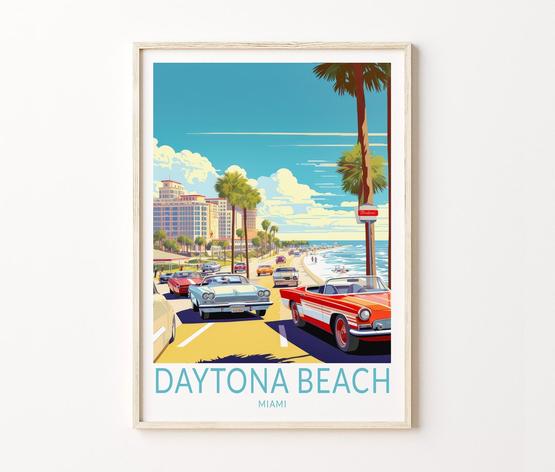 Daytona Beach Miami Florida Poster Wall Art, Miami Travel Poster