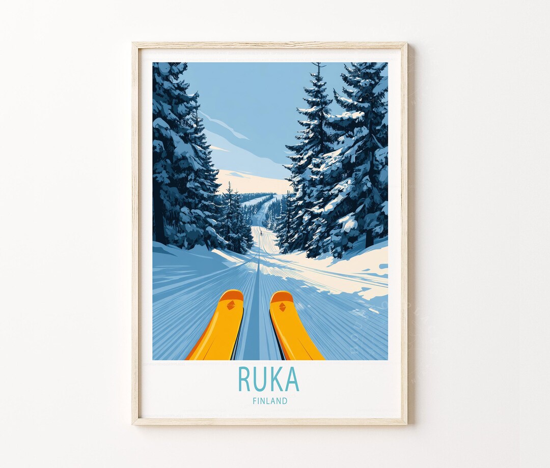 Ruka Finland Travel Poster, Finland Wall Art, Ruka Ski Resort Print ...