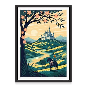 Póster de viaje de la Gran Meseta de Hyrule, arte mural de The Legend of Zelda, lámina de Hyrule, regalos personalizados de la ciudad, regalos de viaje