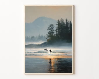 Tofino-olieverfschilderij reisposterprint – Canada Surf Coast landschapskunst muurdecoratie