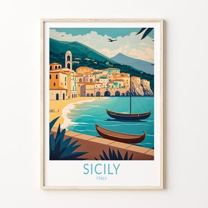 Sizilien Italien Reise Poster Wandkunst, Sizilien Insel Küste Poster, Küste Landschaft Wandkunst, Italien Küste Reisedruck, Reisegeschenk