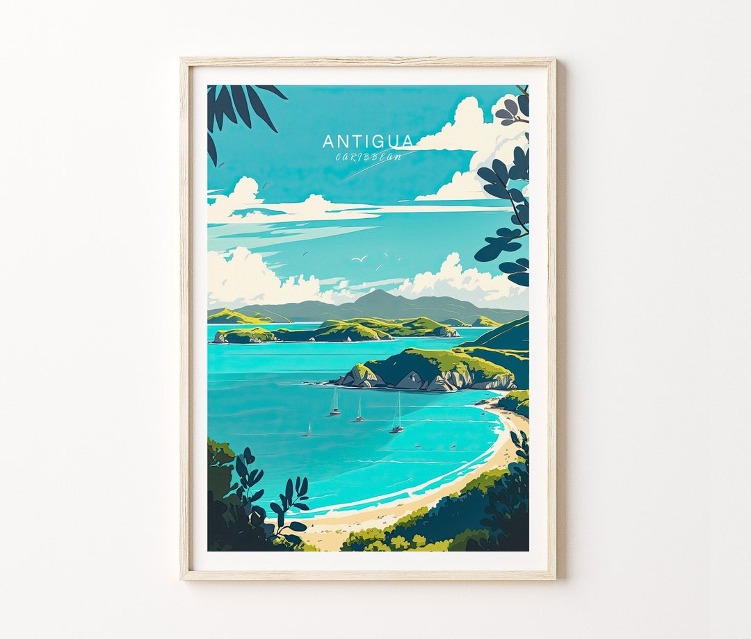Antigua Caribbean Travel Poster Wall Art Caribbean Poster Etsy