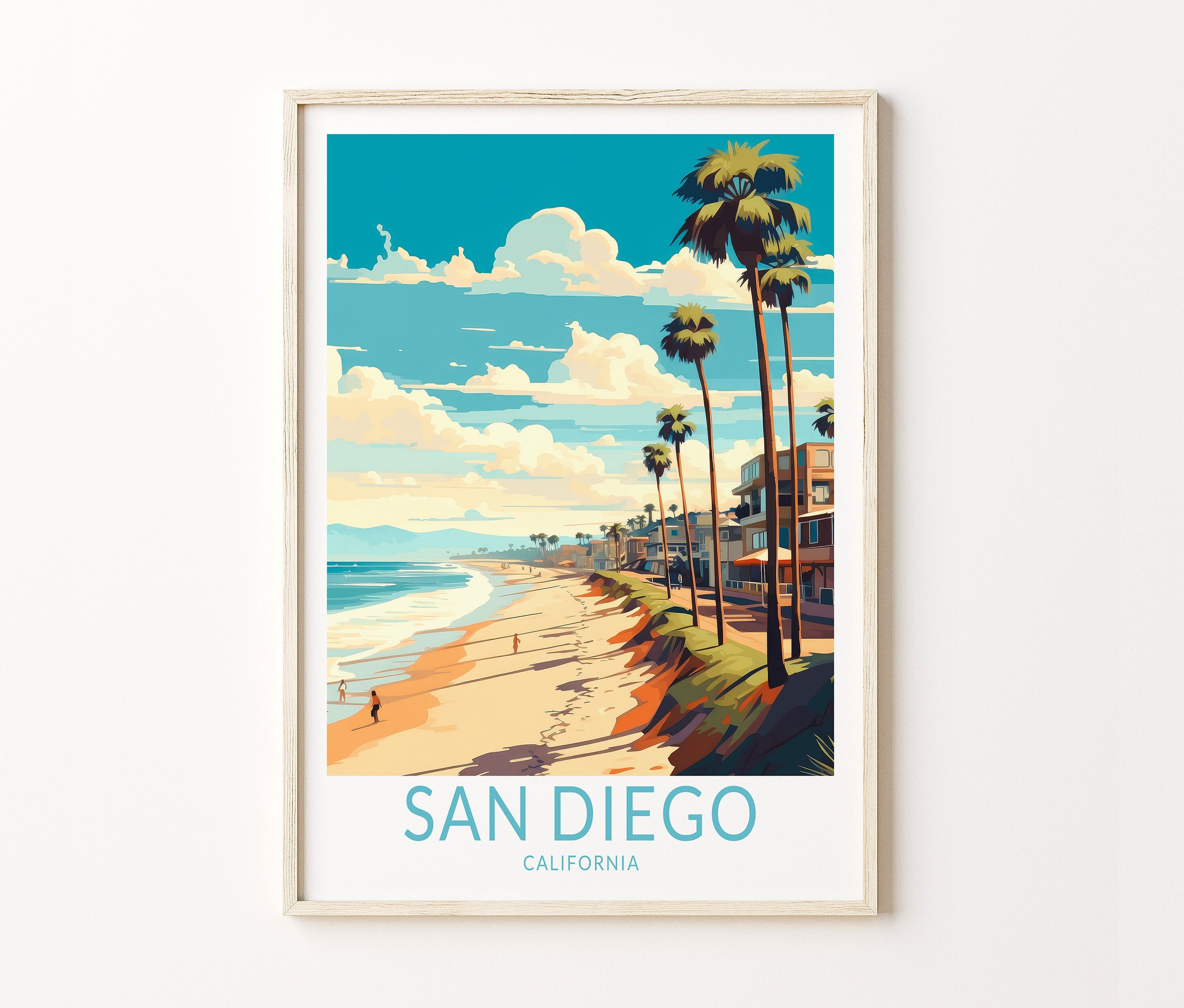 San Diego City California Travel Poster, San Diego Travel Wall Poster ...